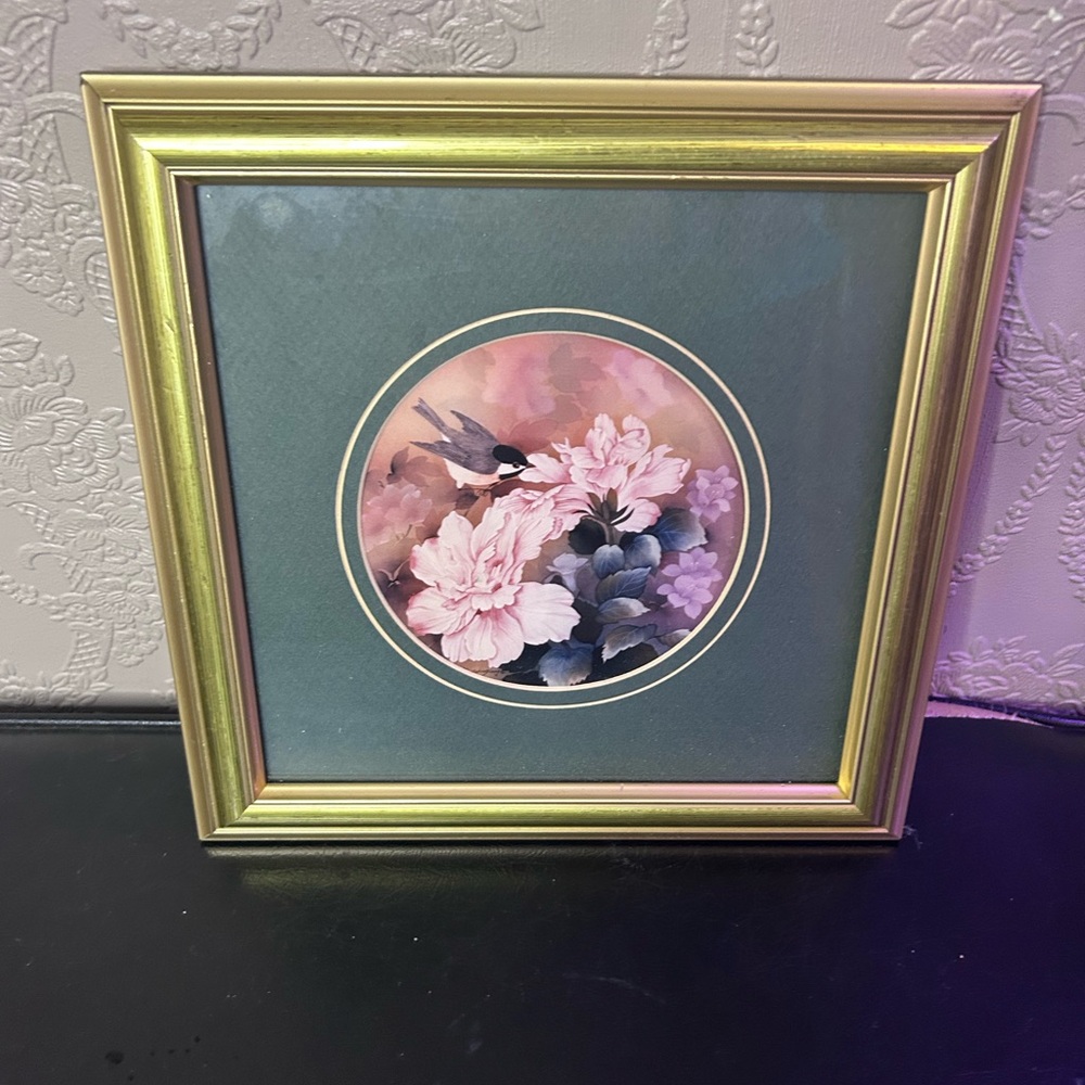 Floral Bird Framed Art Print in Gold Frame